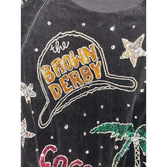 Bonnie Boerer & Co Vintage Velvet Sweatshirt Derby Cocoanut Grove Sequin Beaded - Picture 10 of 14